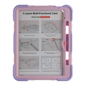 3 Layers multi functional  Laptop Case For iPad 11 2025/10 10.9 2022 Pink Purple (with hand strap)