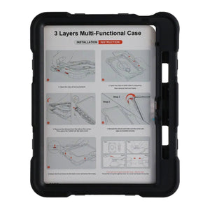 3 Layers multi functional  Laptop Case For iPad 11 2025/10 10.9 2022 Black (with hand strap)