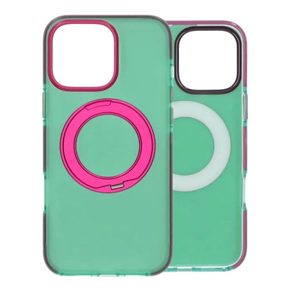 Iridescent Shockproof Case with 360 degree Rotatable Kickstand For iPhone 16 Pro Max Green