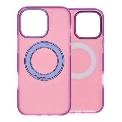 Iridescent Shockproof Case with 360 degree Rotatable Kickstand For iPhone 16 Pro Rose Red