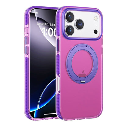 Iridescent Shockproof Case with 360 degree Rotatable Kickstand For iPhone 17 Pro Rose Red